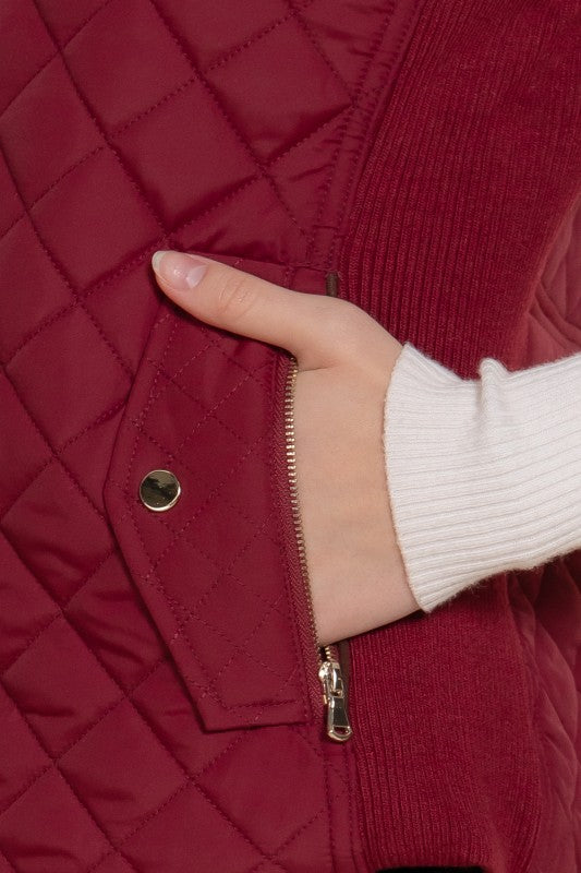 Suede Piping Quilted Vest--Dark Wine (PLUS)