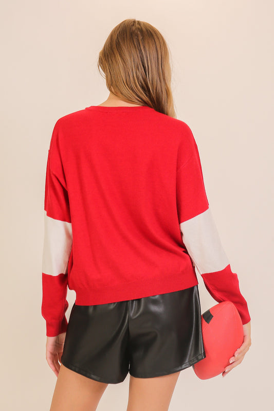 Checkered Coastal Chic Pullover Sweater--Red/White