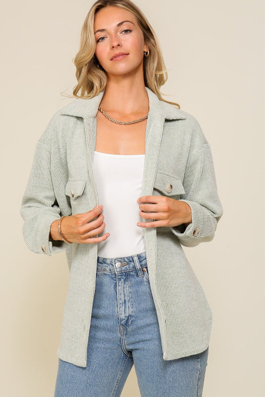 Sage Cozy Brushed Waffle Oversized Shacket