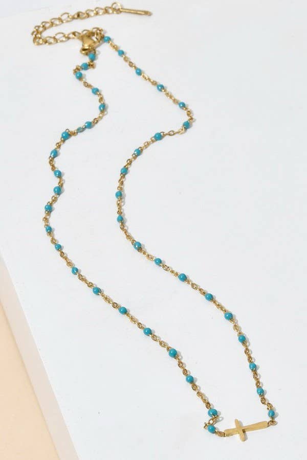 Black Beaded Cross Necklace