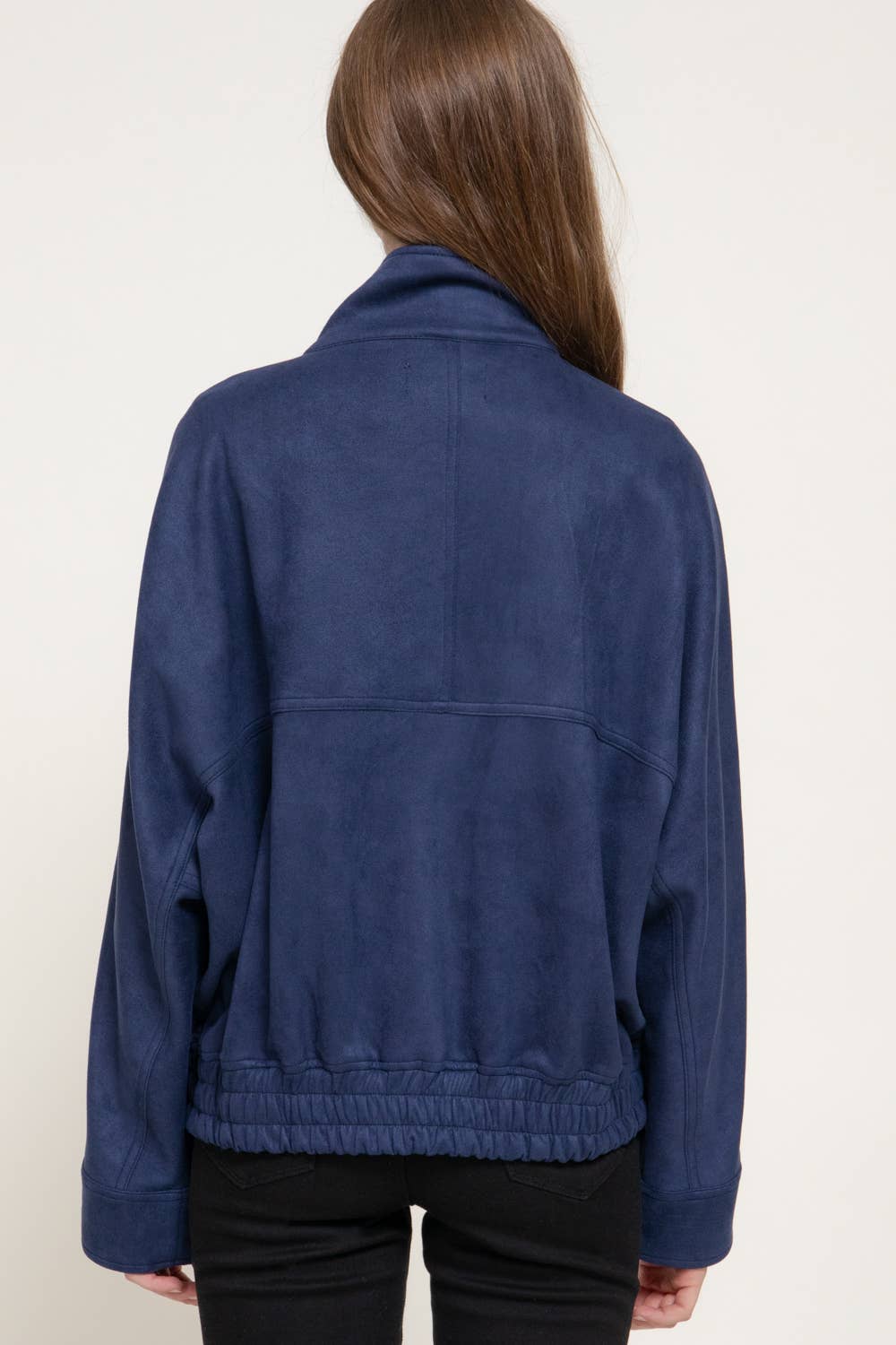 High Neck with Tab Front Patch Pocket Faux Suede Jacket