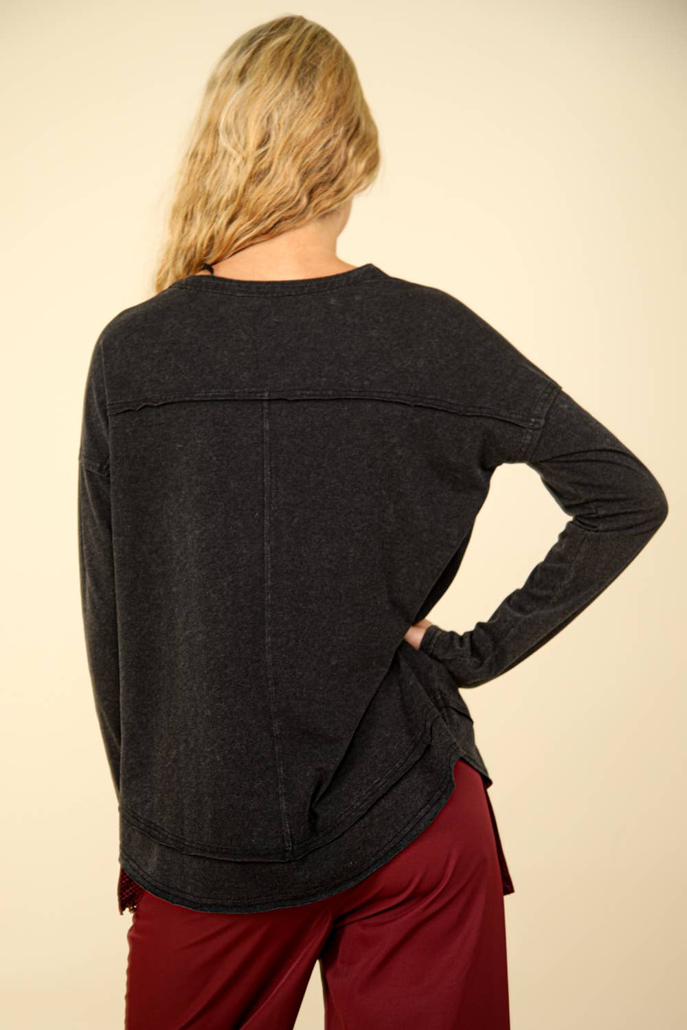 Mineral Washed Cotton Comfy Knit Top, Mauve