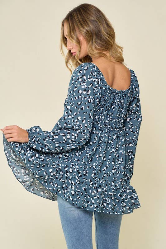 Teal Animal Print Tunic Top