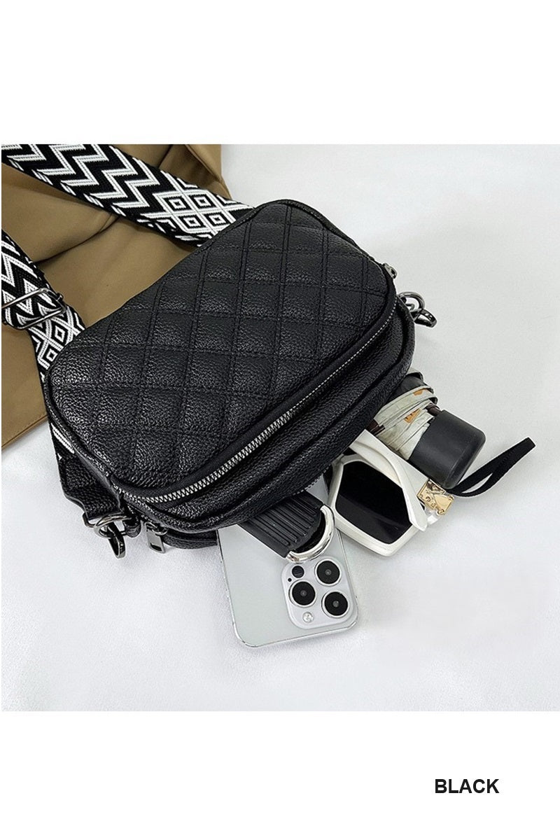 Black Quilted Crossbody Camera Bag
