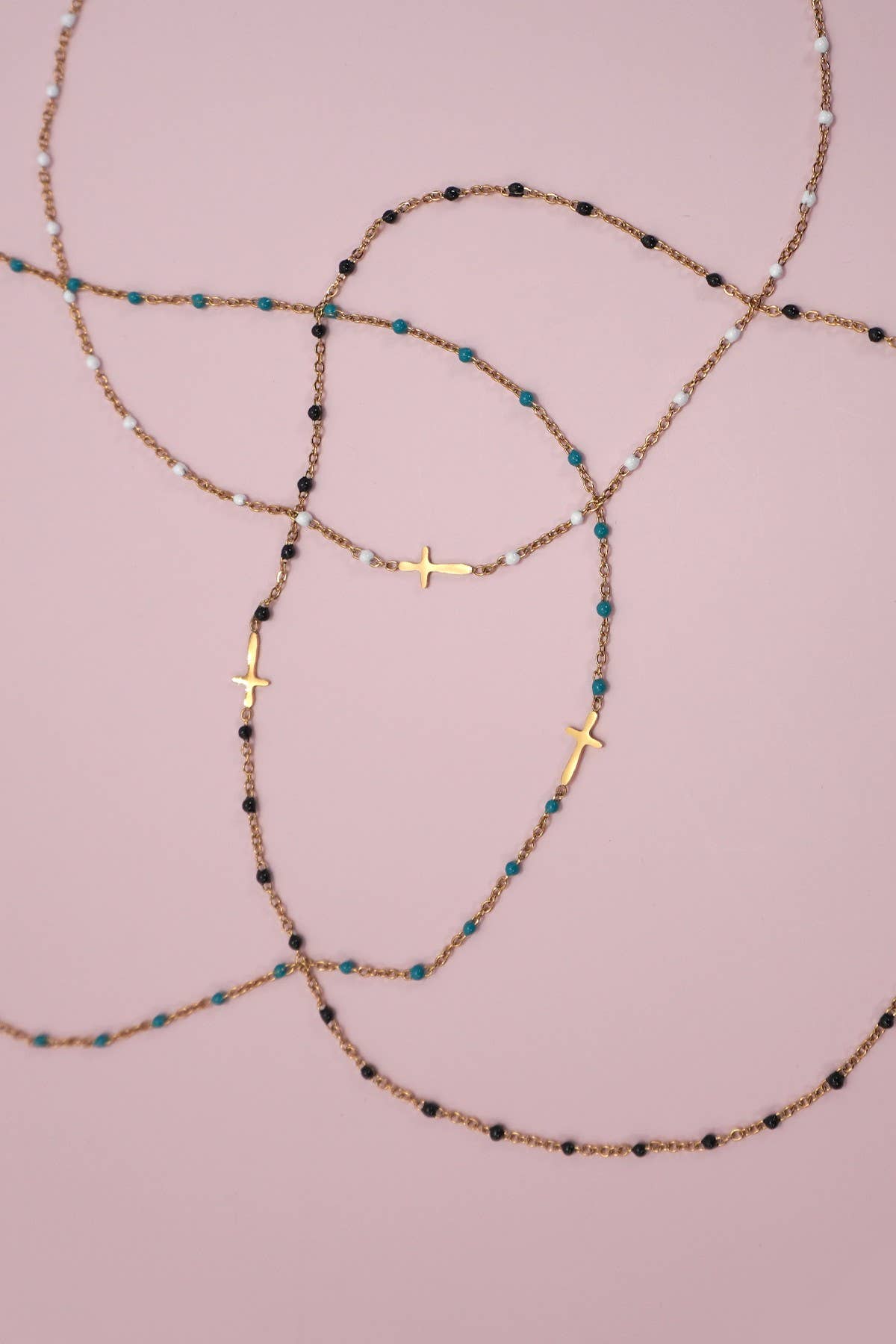 Black Beaded Cross Necklace