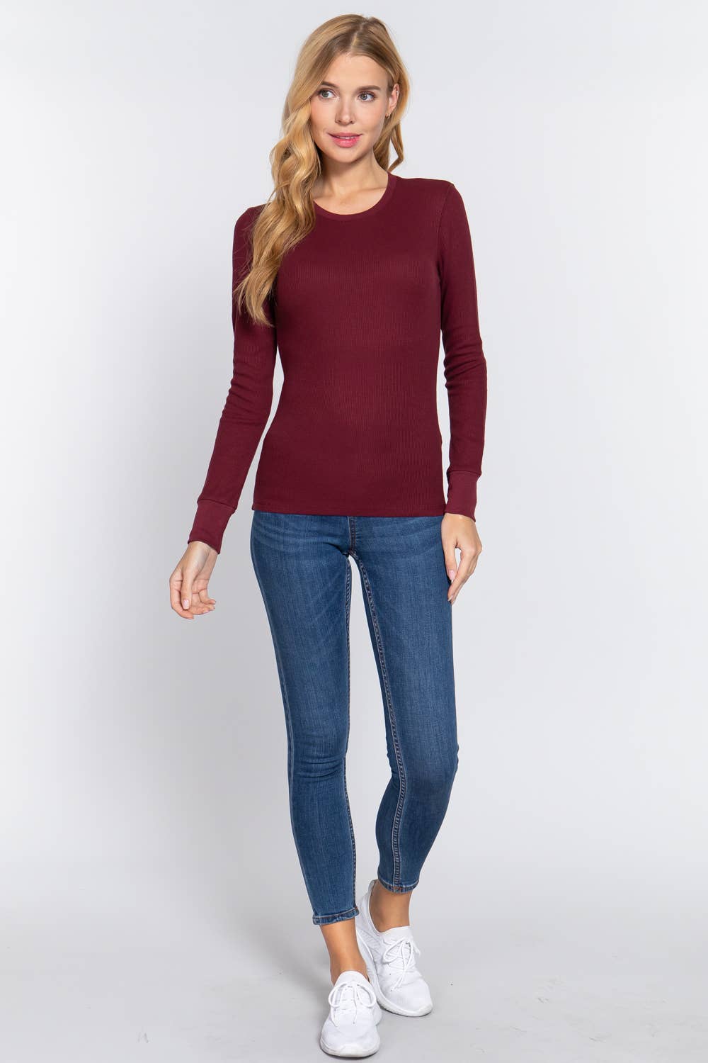 Long Sleeve Crew Neck Thermal Knit Top