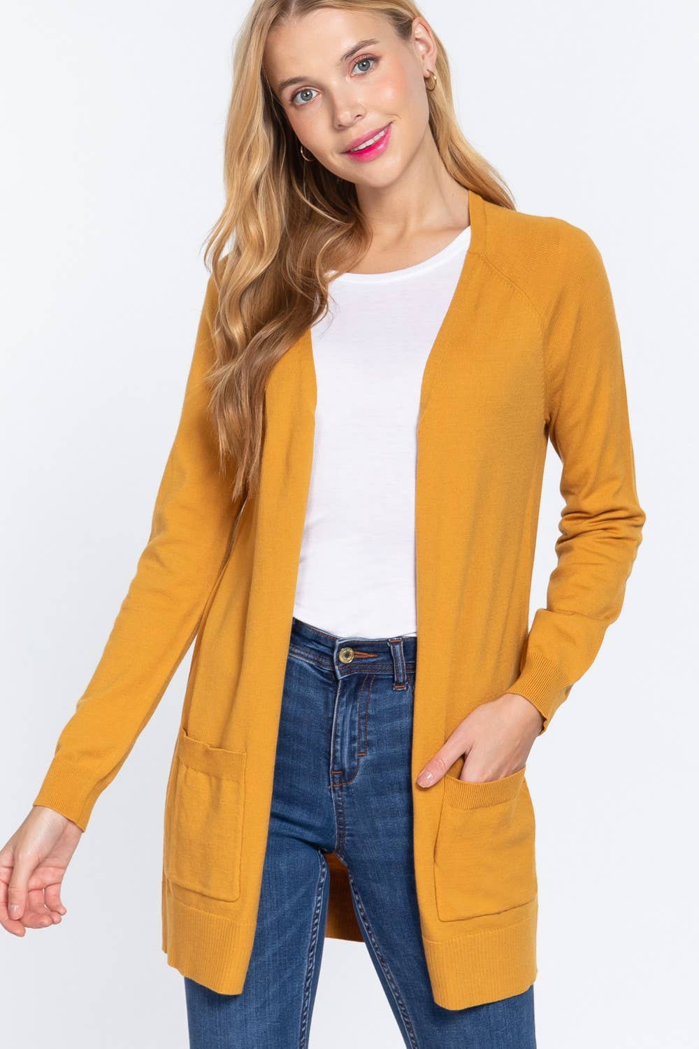 Long Raglan Sleeve with Pocket Open Sweater Cardigan