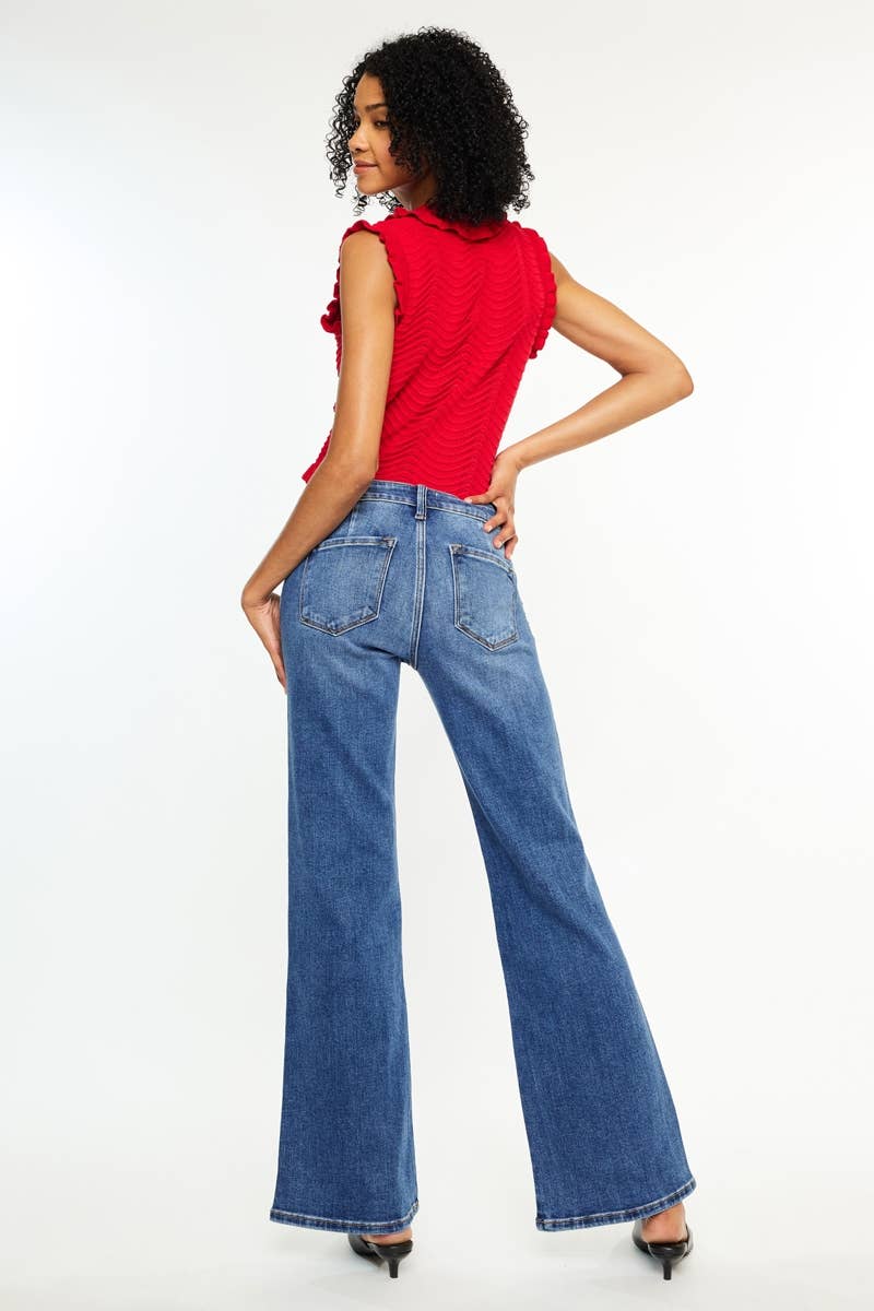 Kancan Petite Mid Rise Wide Flare Jeans