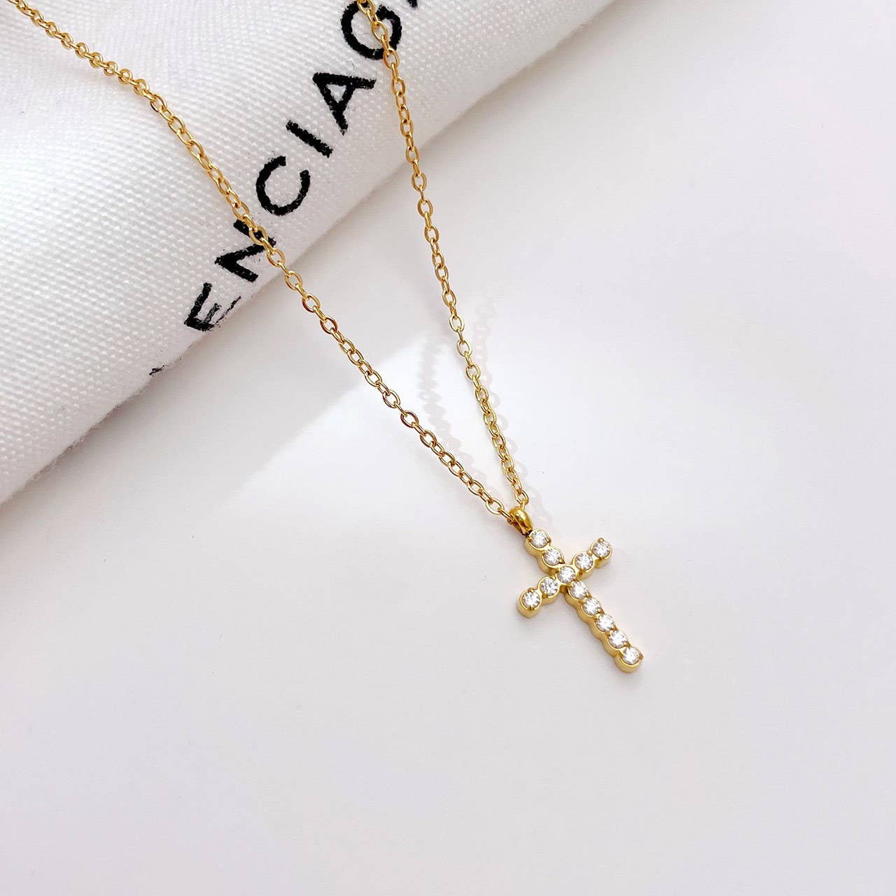 Catherine Rhinestone Cross Necklace (Silver or Gold)