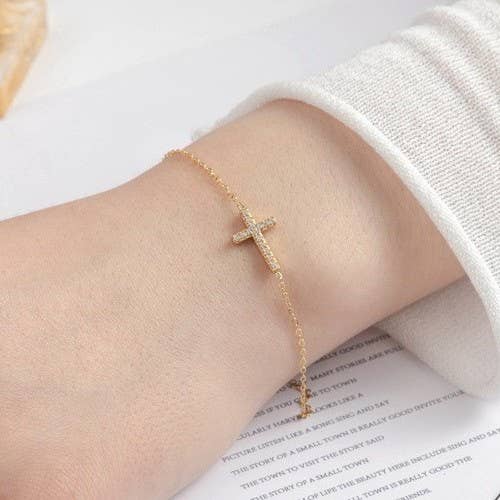 Rhinestone Cross Charm Bracelet