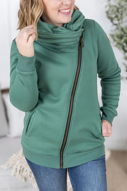 Quinn Full ZipUp Cowl--Fern