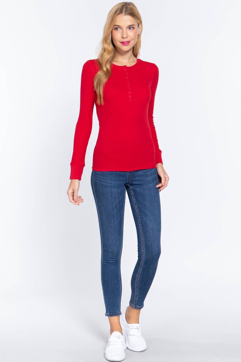 Long Sleeve Henley Thermal Knit Top