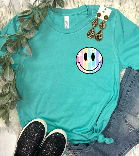 Rainbow Smiley Pocket on Seafoam Bella--RTS