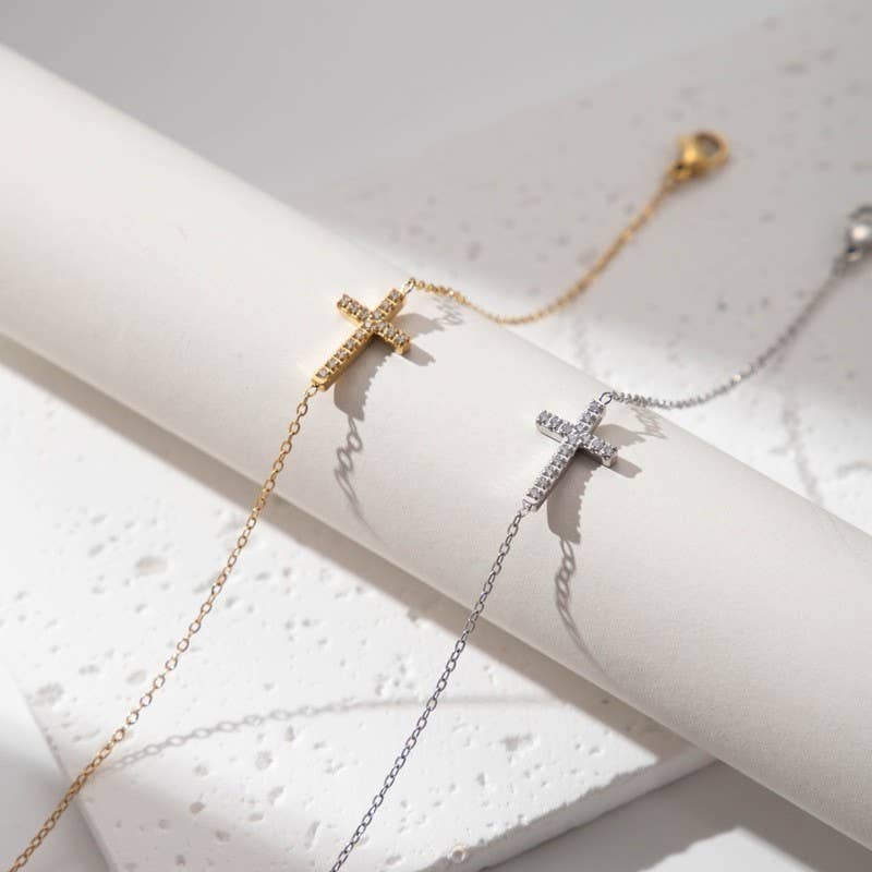 Rhinestone Cross Charm Bracelet