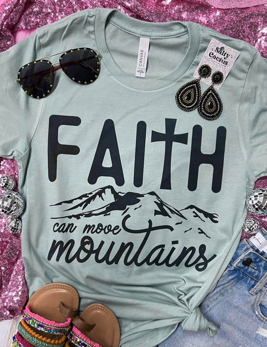 Faith Can Move Mountains Dusty Blue Tee