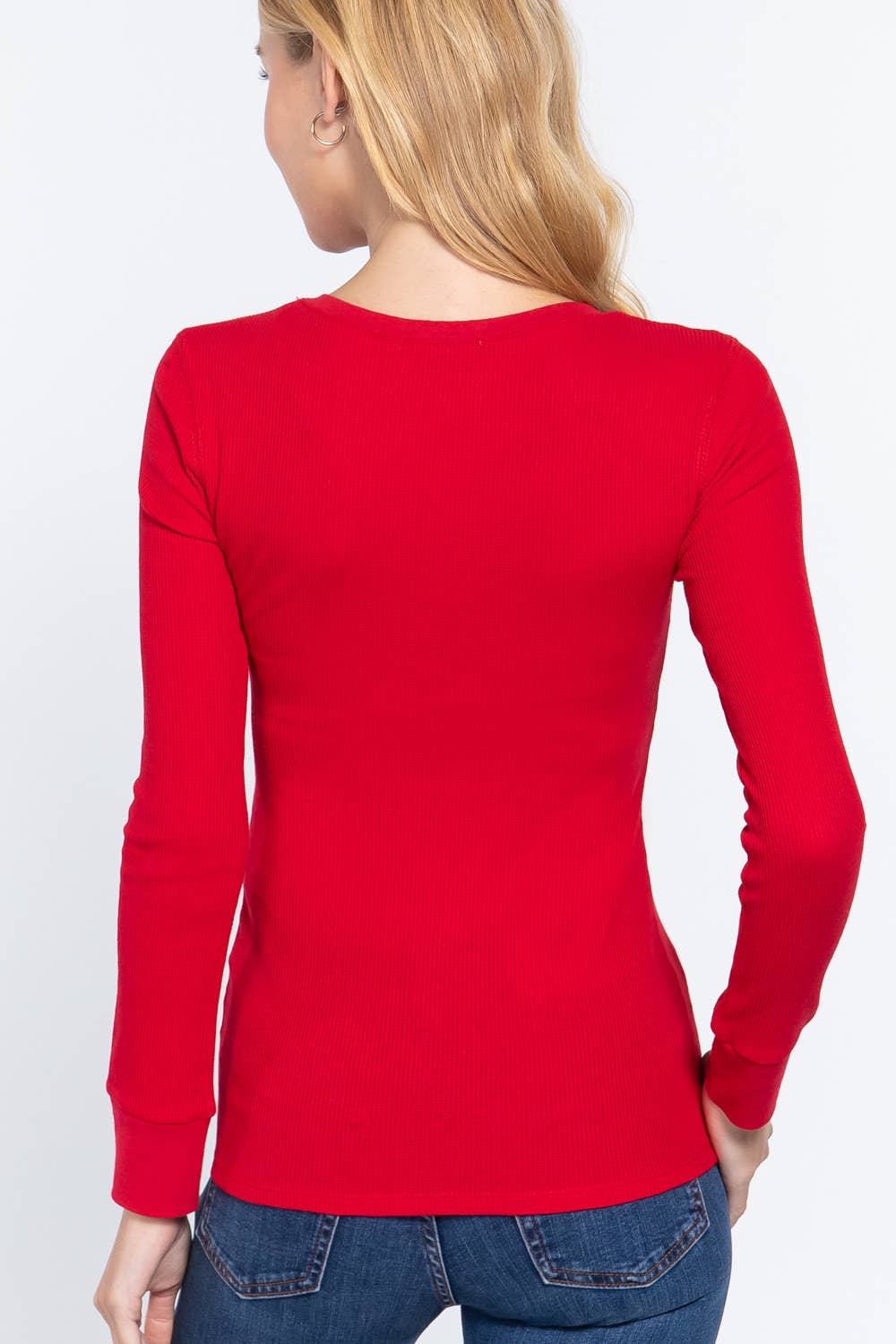 Long Sleeve Henley Thermal Knit Top