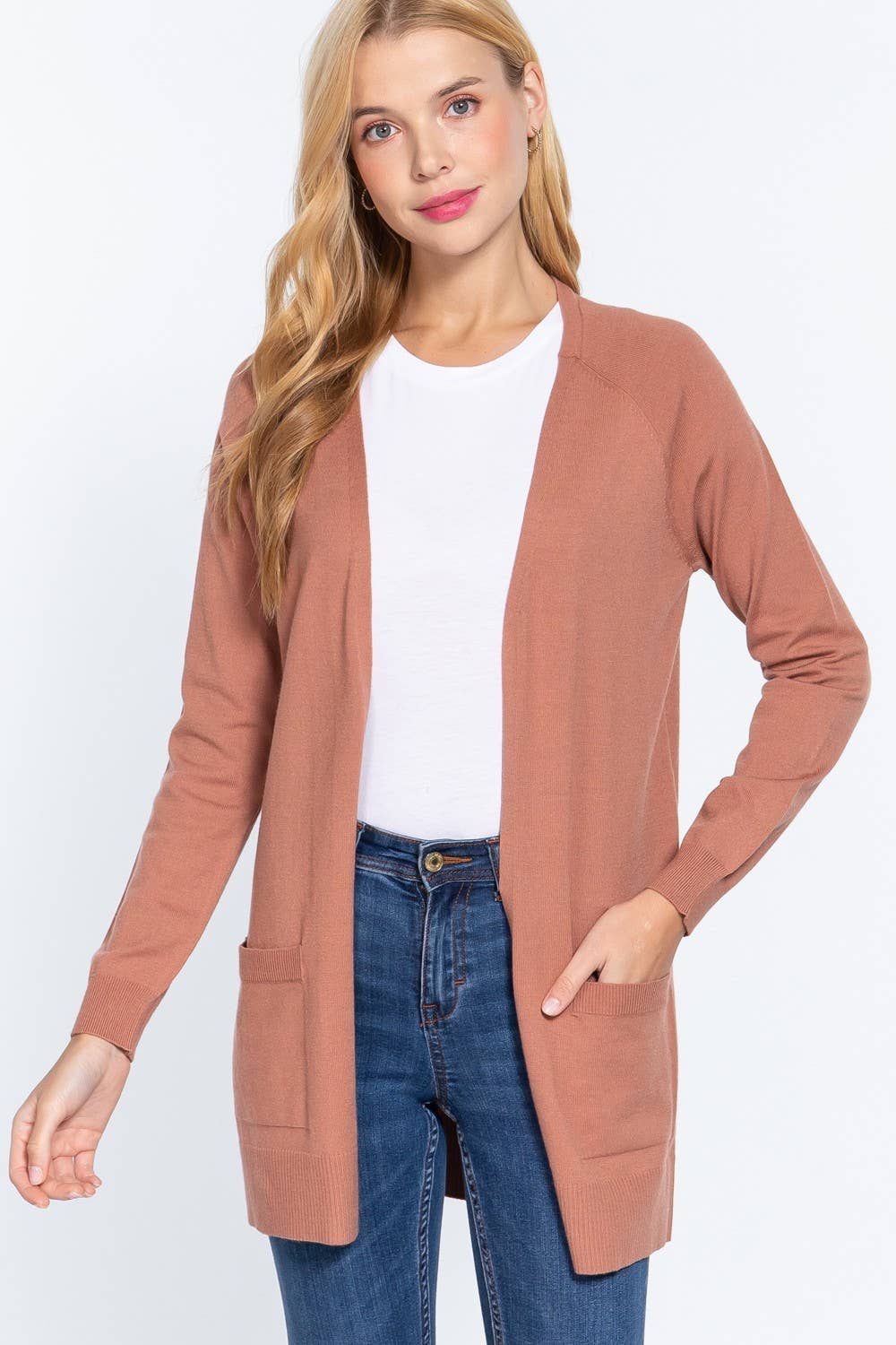 Long Raglan Sleeve with Pocket Open Sweater Cardigan