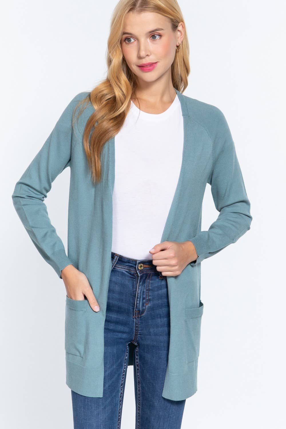 Long Raglan Sleeve with Pocket Open Sweater Cardigan