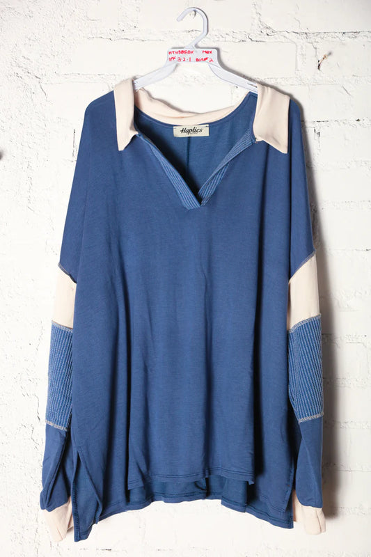 Collared Colorblock Sleeve Plus Top