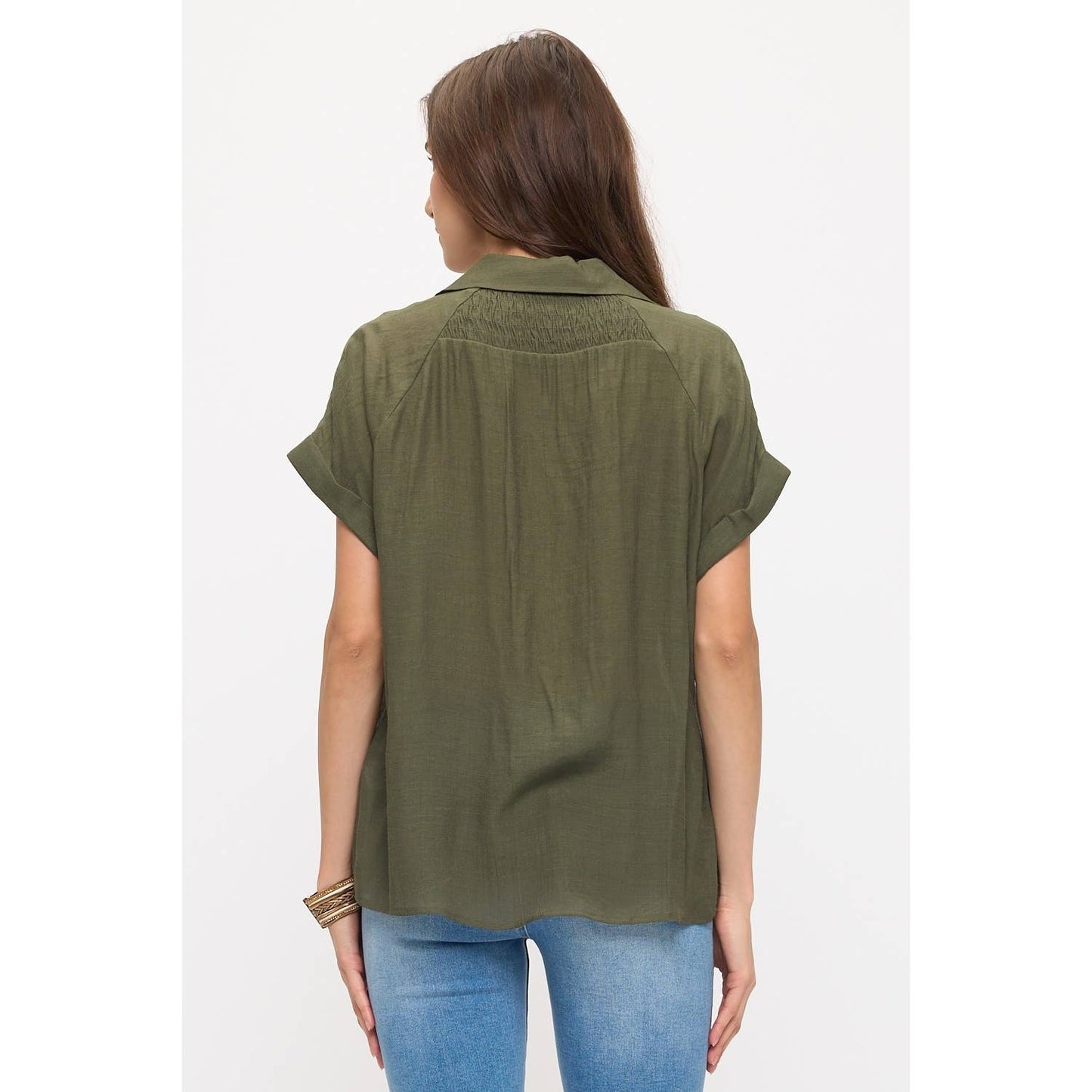 Olive Gauze Utility Blouse