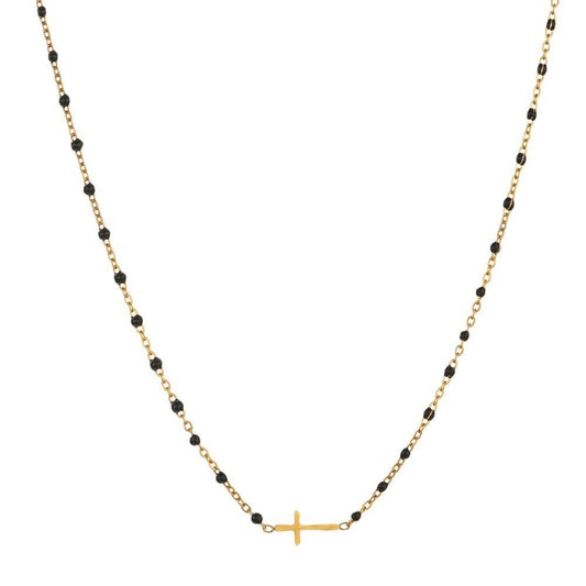 Black Beaded Cross Necklace