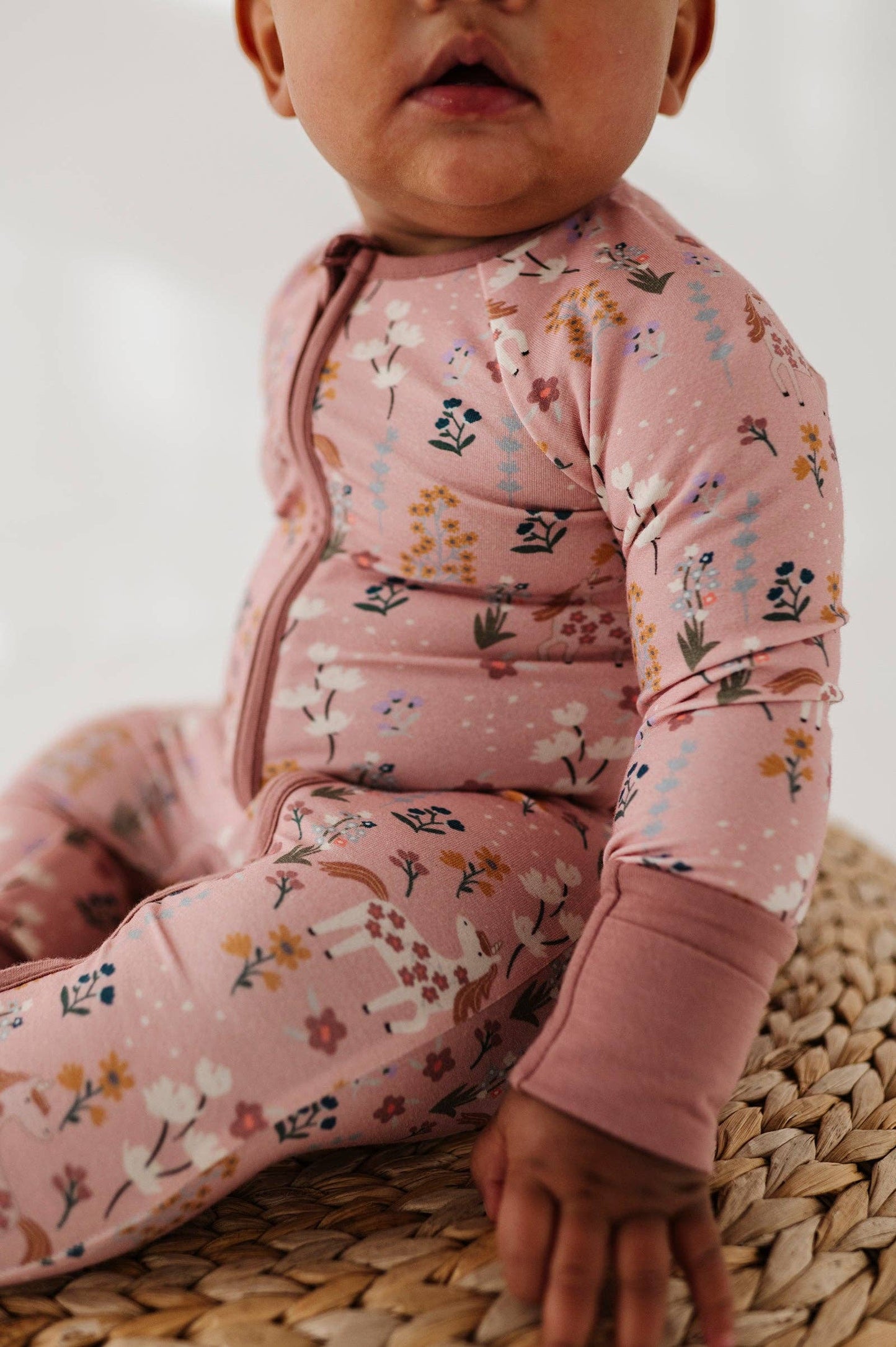 Botanical Long Sleeve Zip Romper Bamboo