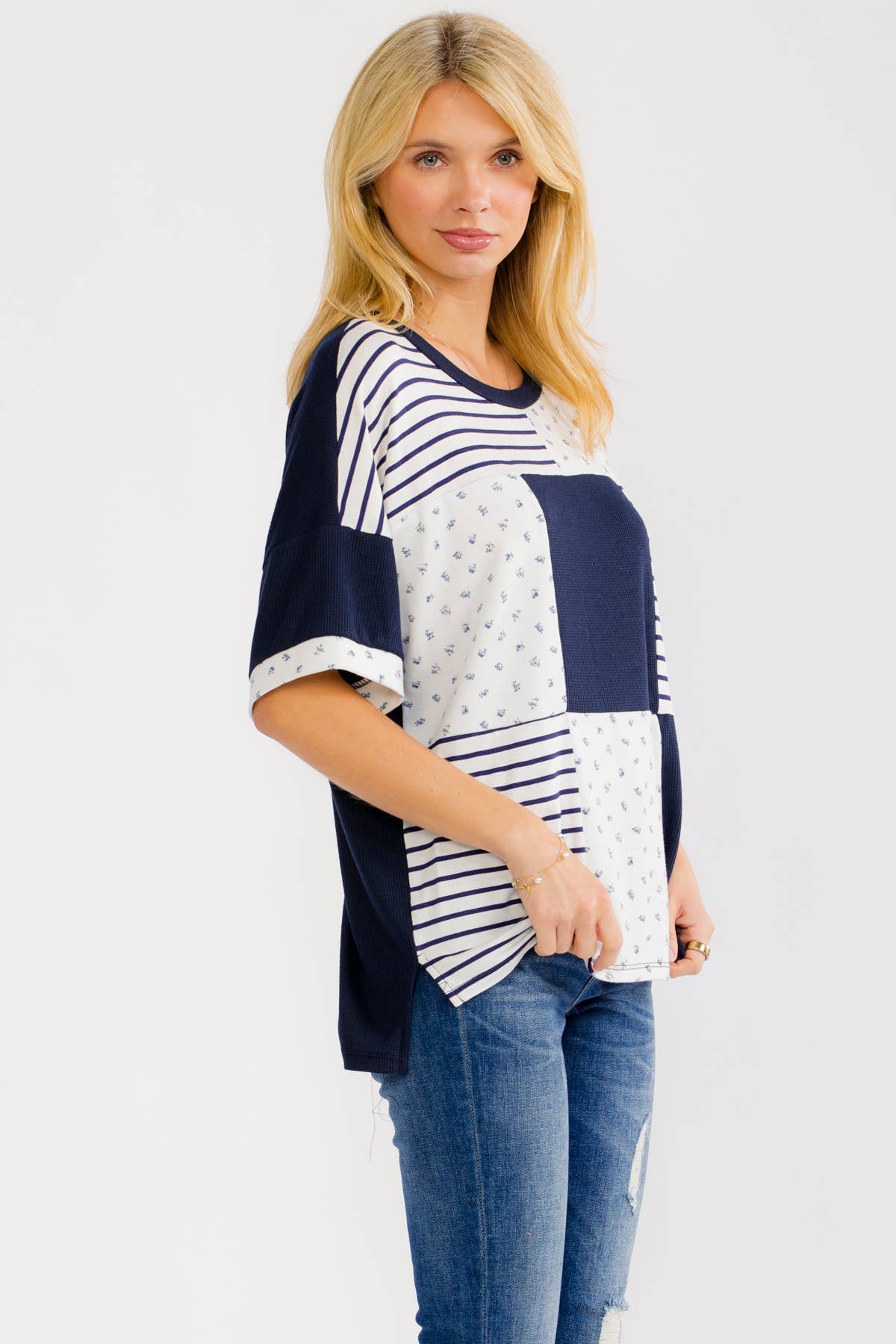 Patchwork Contrast Knit Top