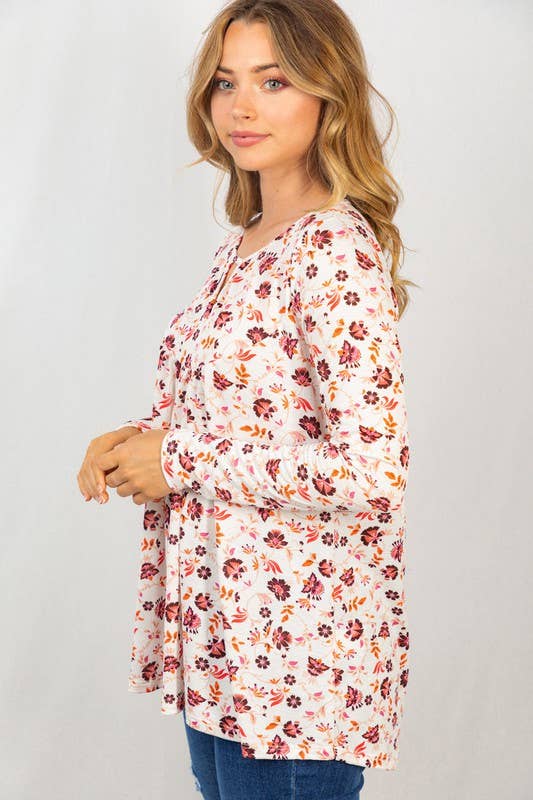 Long Sleeve Floral Print Knit Top