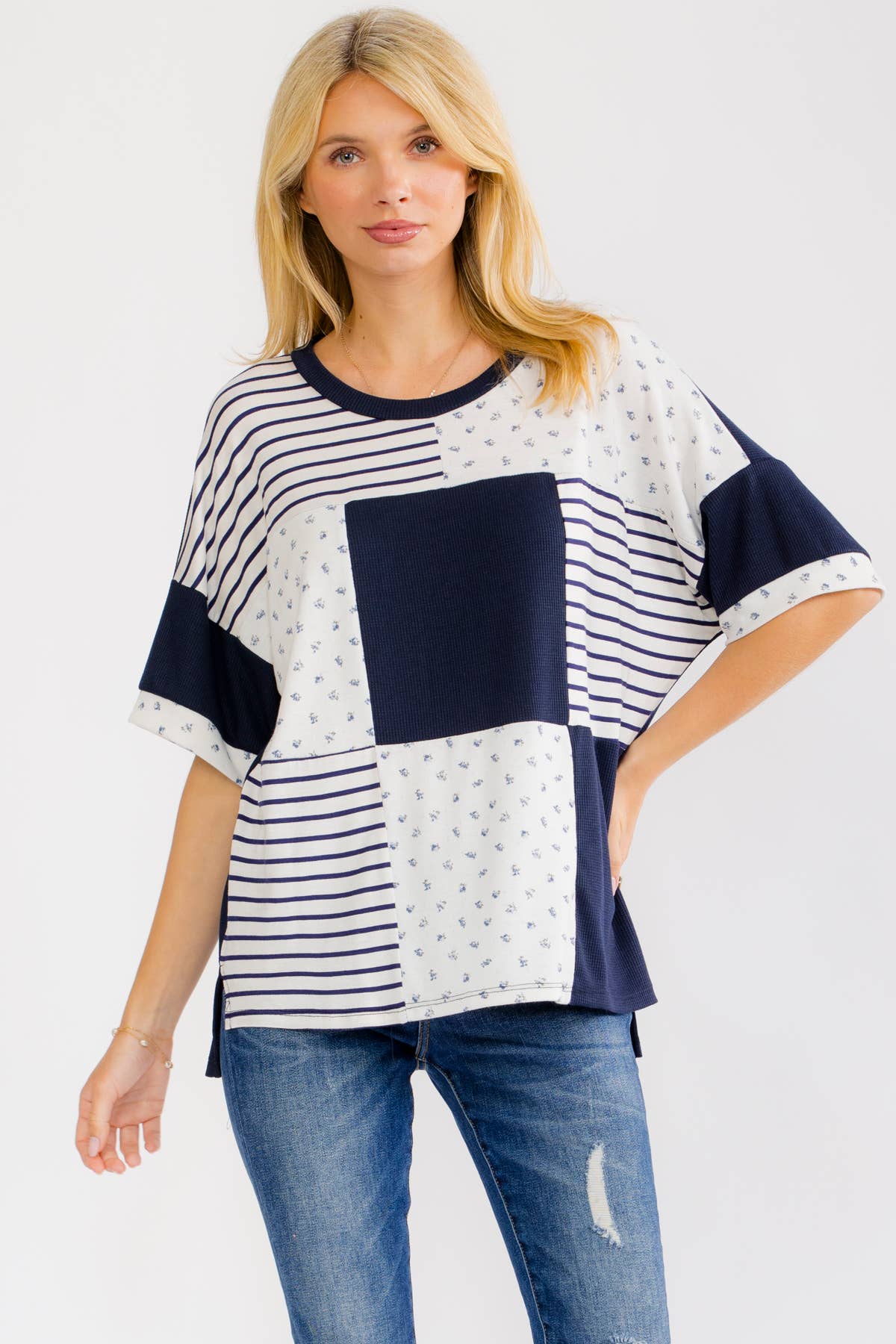 Patchwork Contrast Knit Top