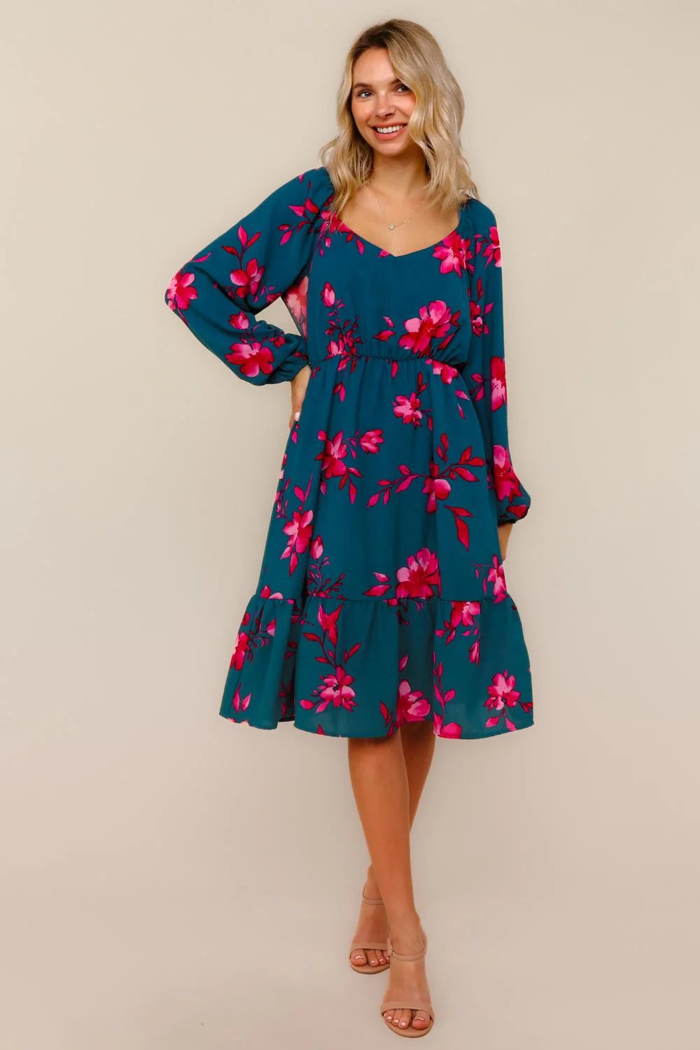 Empire Waist Midi Dress with Side Pockets