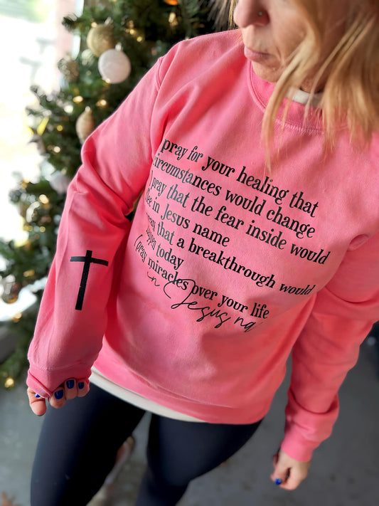 In Jesus Name Pink Hand-Dyed Crew RTS