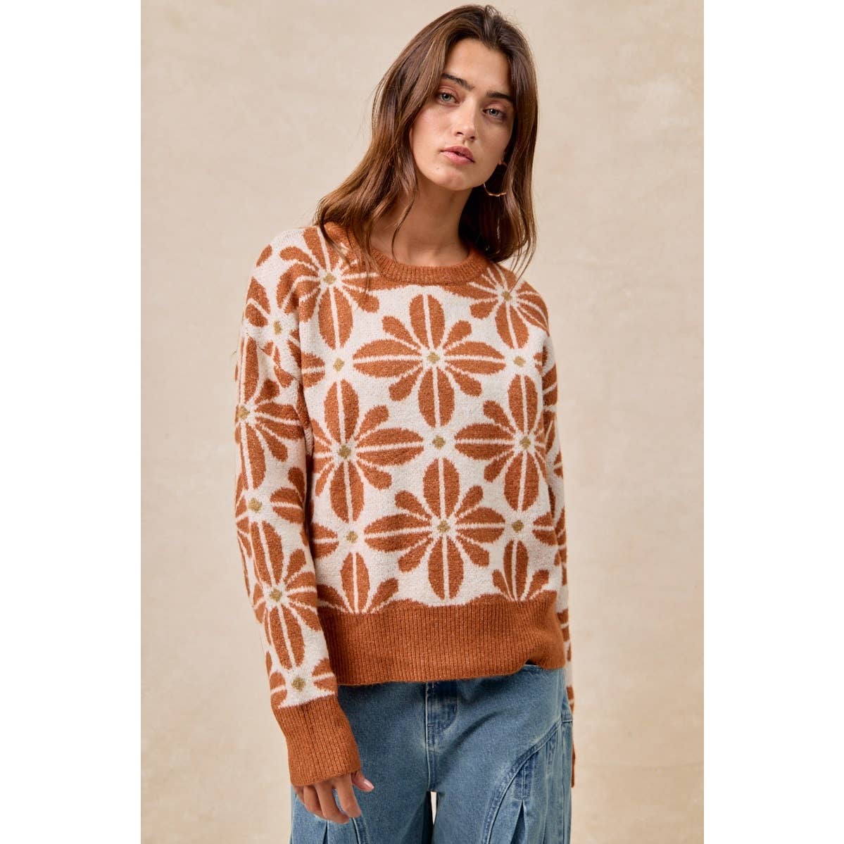 Flower Power Rust Knit sweater