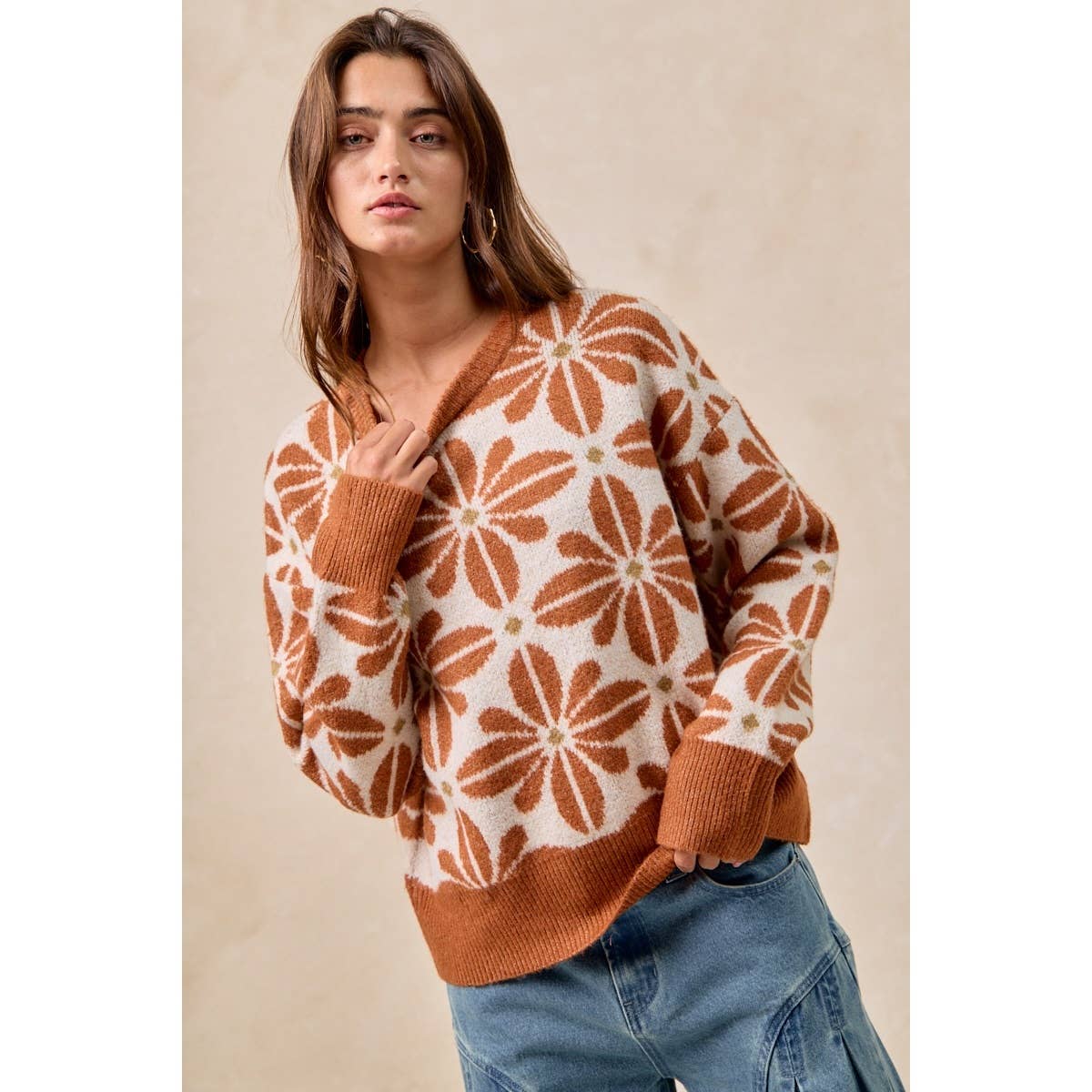 Flower Power Rust Knit sweater