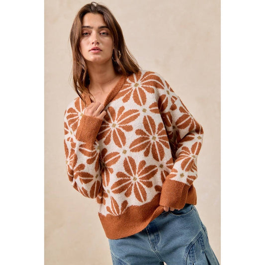 Flower Power Rust Knit sweater