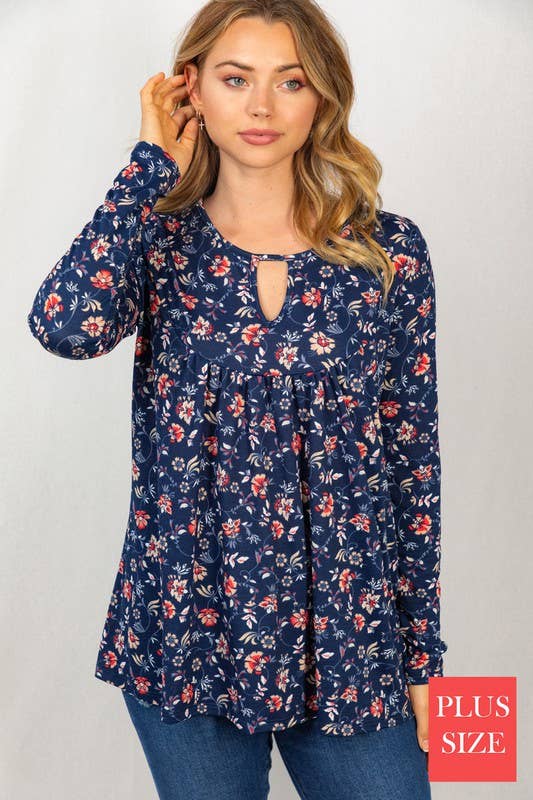 Long Sleeve Floral Print Knit Top (Plus only)