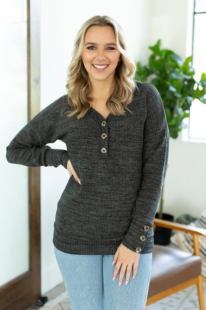 Brittney Button Sweater (Charcoal)