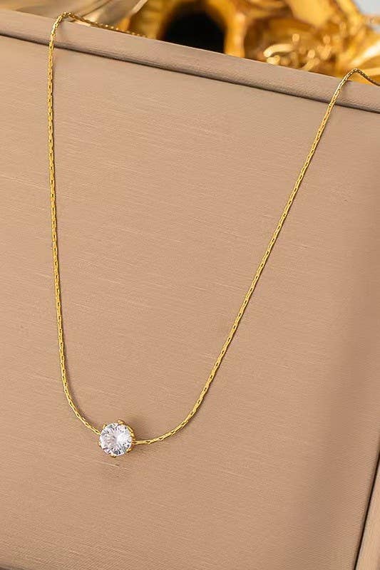 Classic Rhinestone Stone Charm Necklace