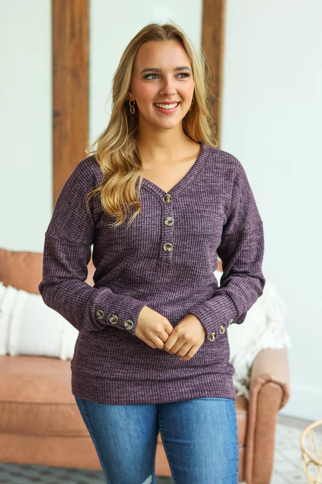 Brittney Button Sweater (Purple)