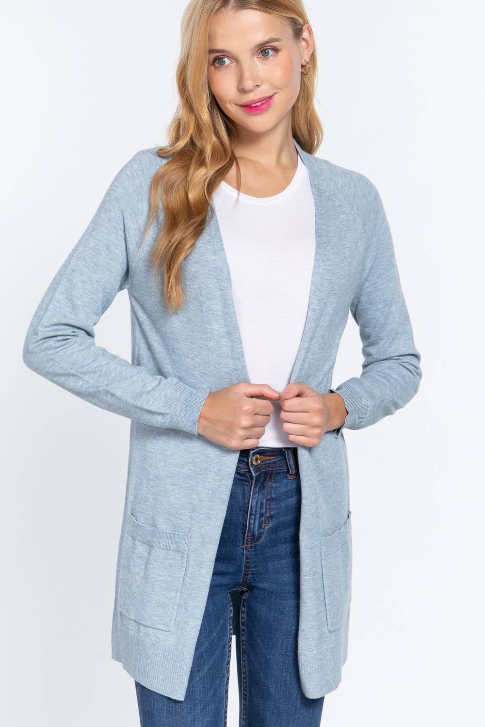 Long Raglan Sleeve with Pocket Open Sweater Cardigan