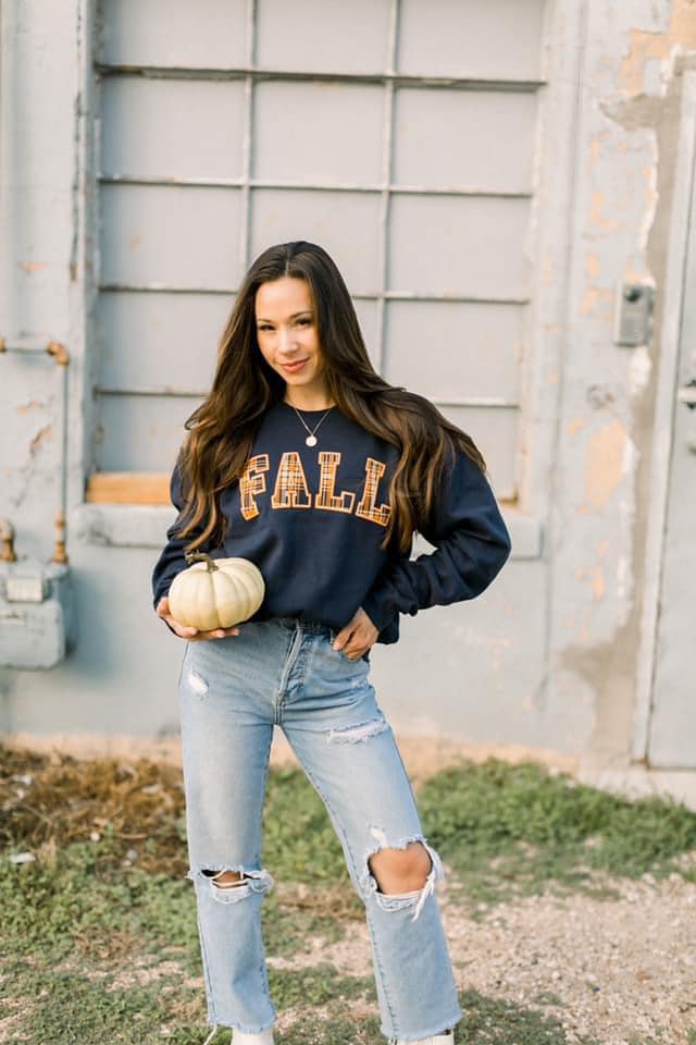 Fall Plaid Crew--Faux Embroidery