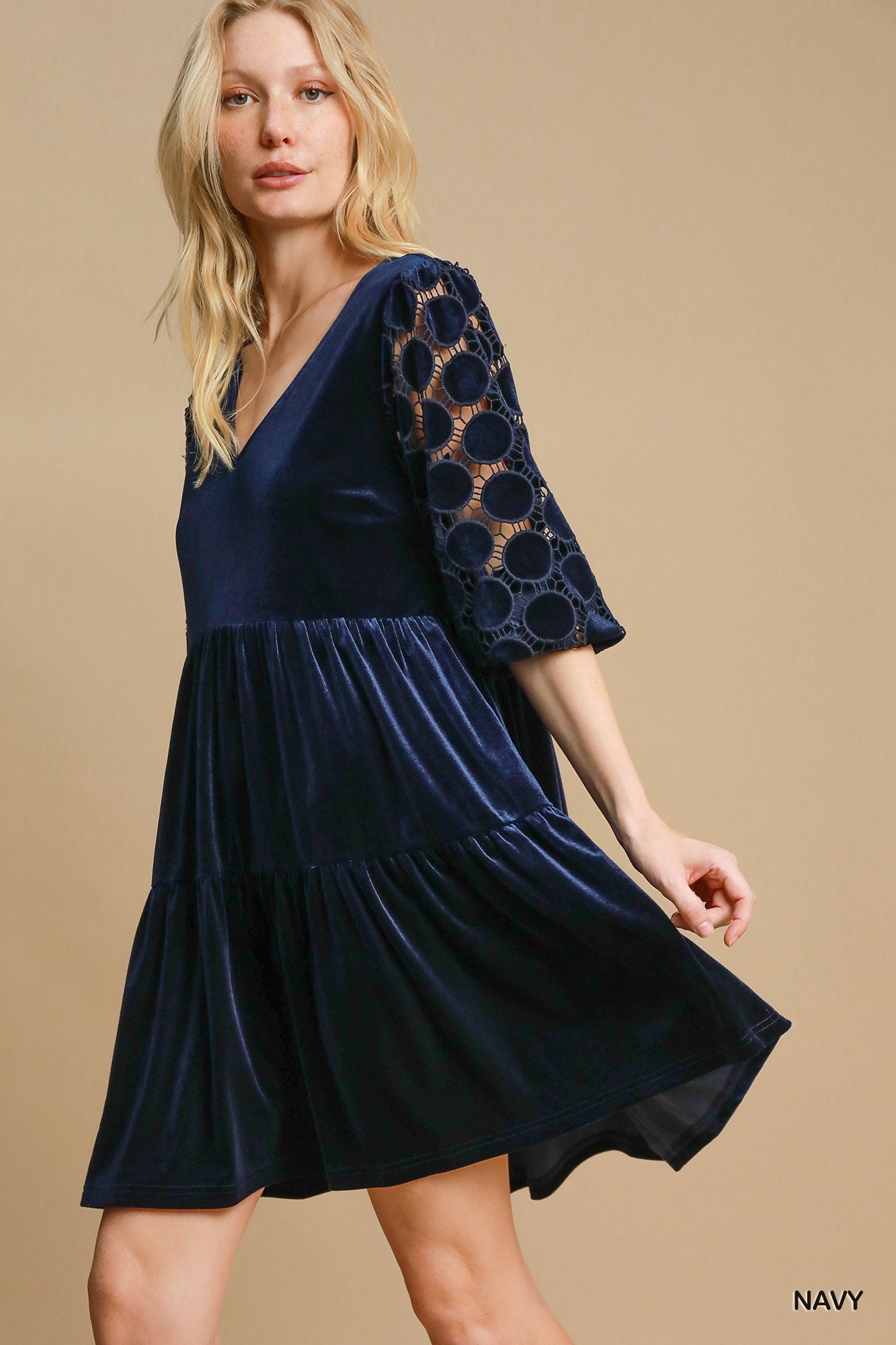 Navy Tiered Velvet Dress