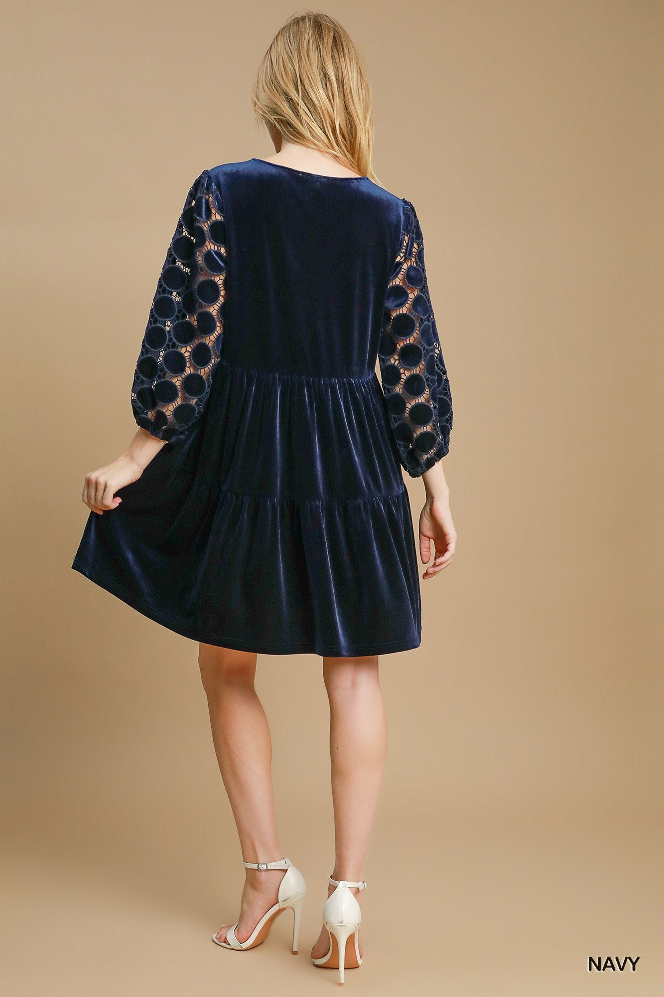 Navy Tiered Velvet Dress