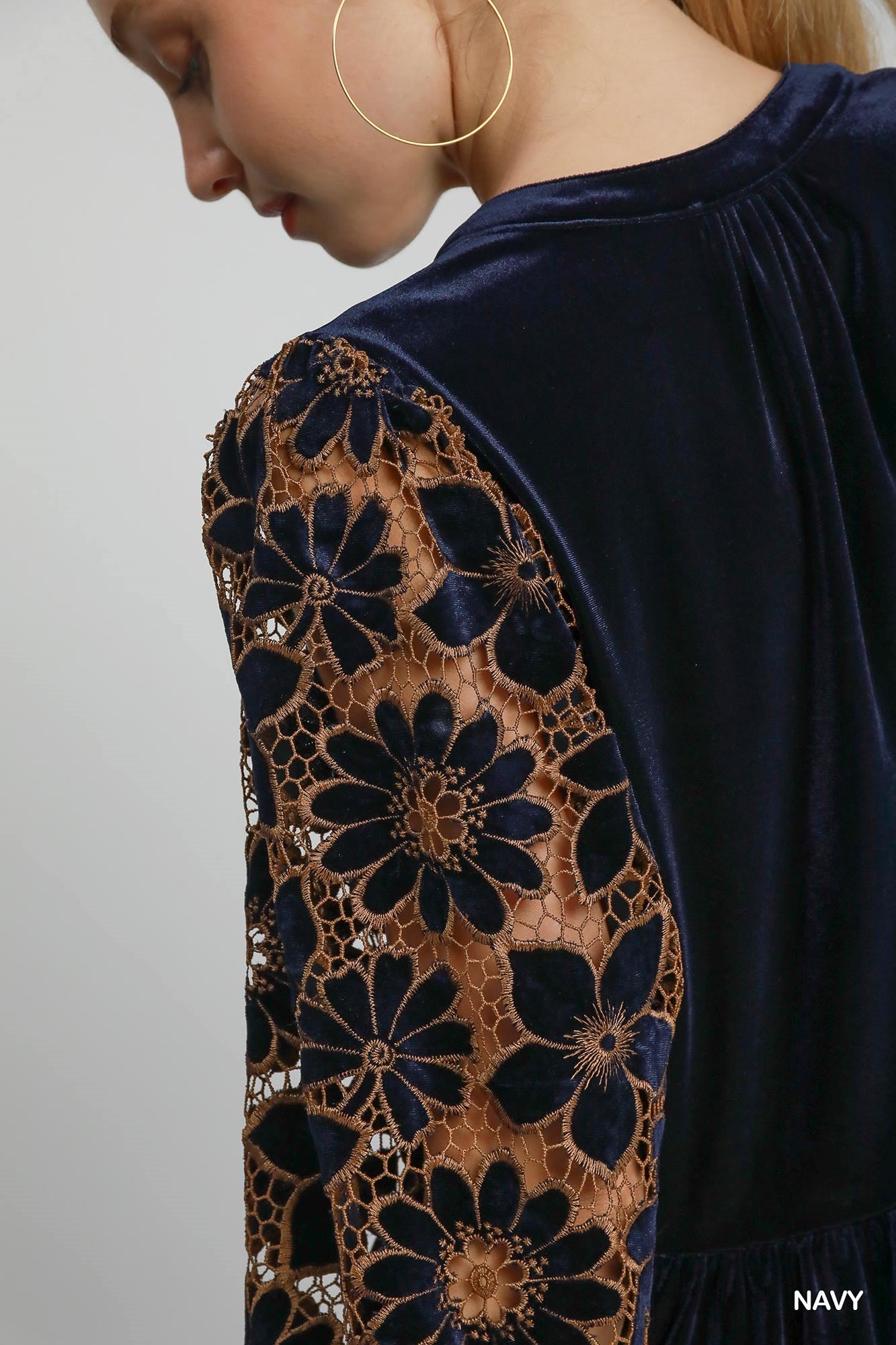 Navy Velvet & Lace Babydoll Top