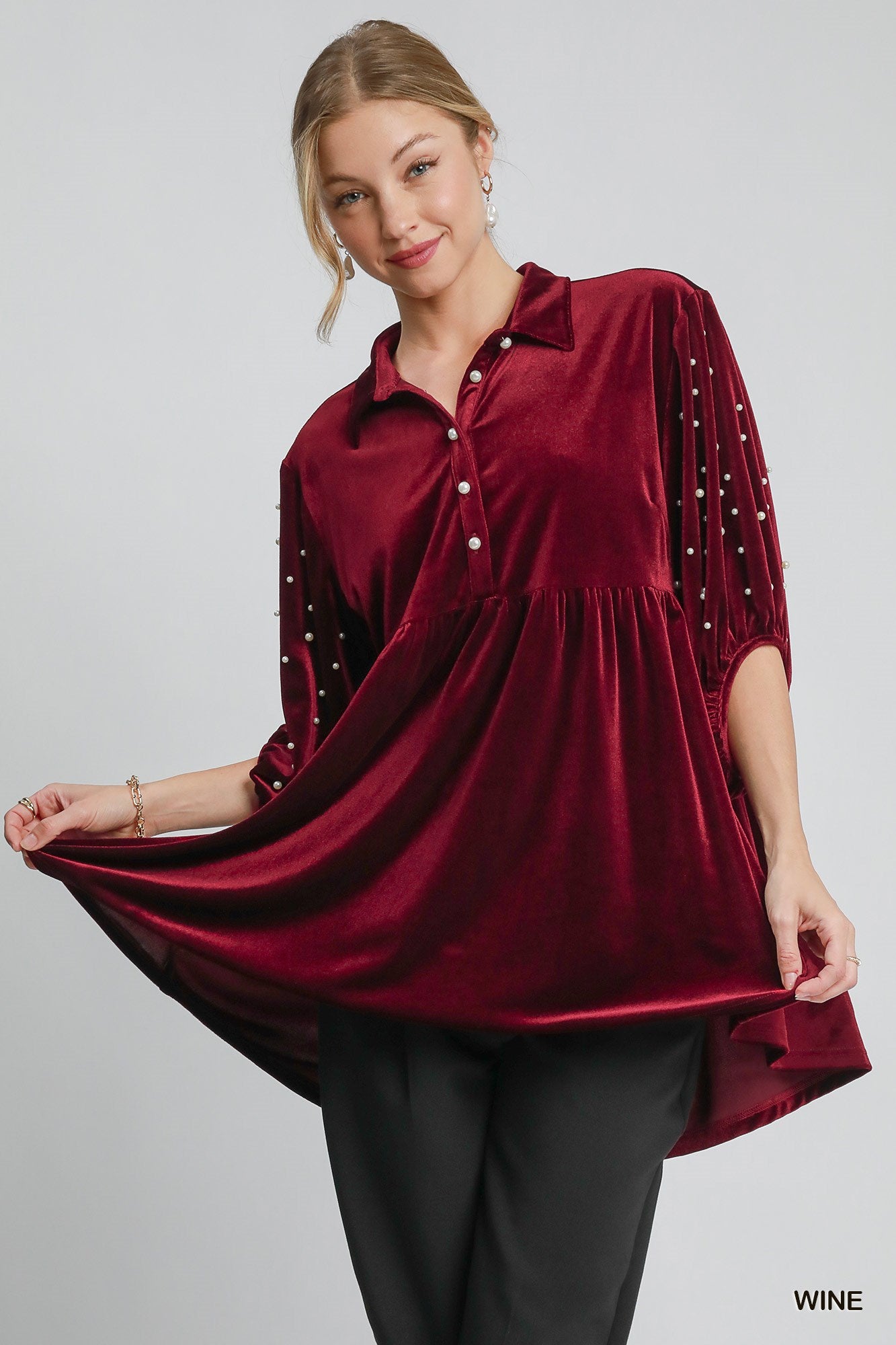 Wine Velvet Tiered Tunic