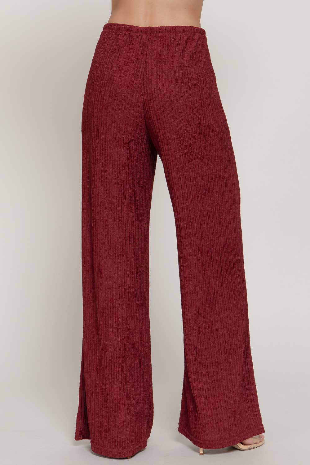 Wine Crinkle Knit Long Pants