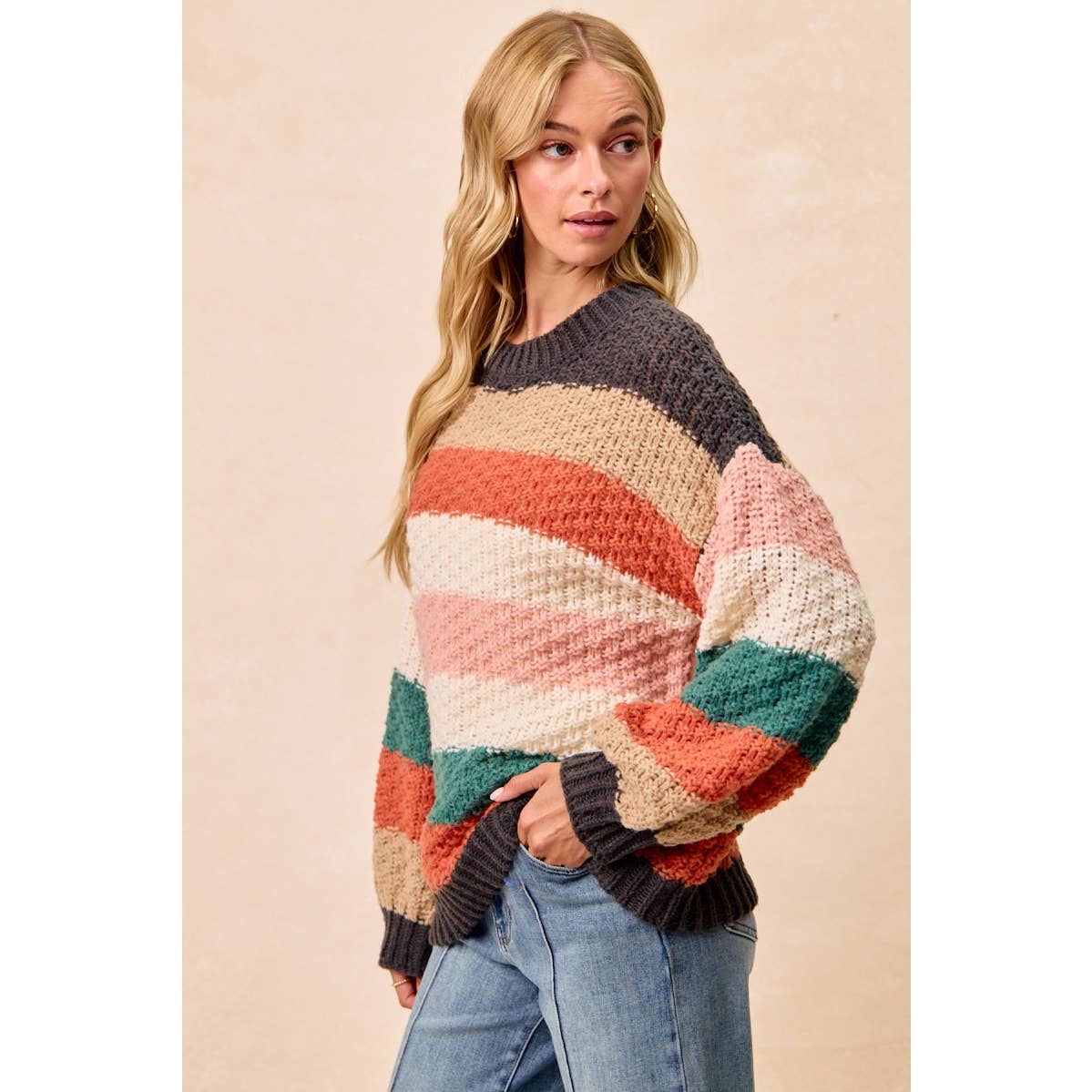 Stripes Colorblock Chunky Sweater Pullover