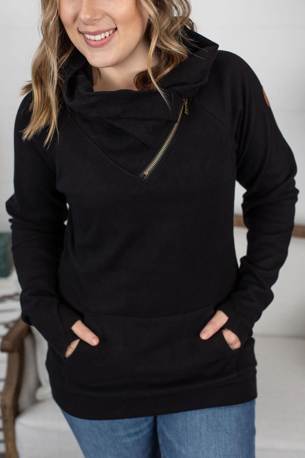 Black Classic ZipCowl with Kangaroo Pocket