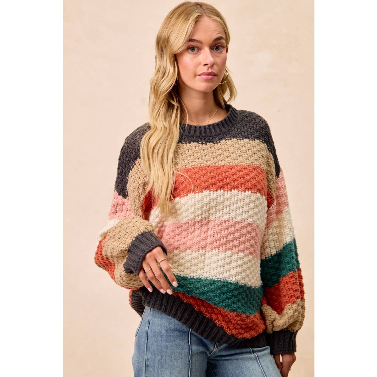 Stripes Colorblock Chunky Sweater Pullover