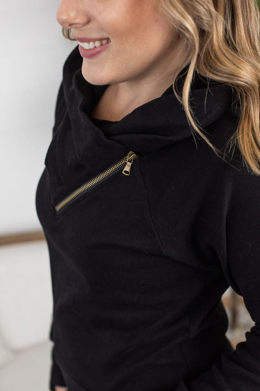 Black Classic ZipCowl with Kangaroo Pocket
