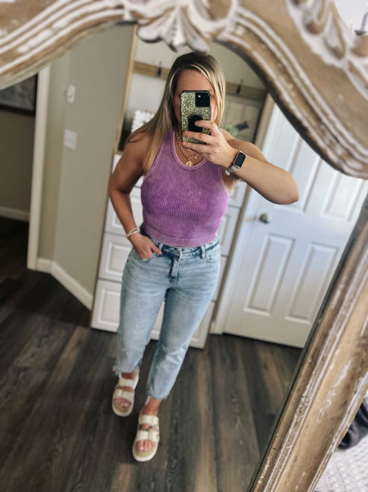 Purple Libby Ribbed Racerback Tank